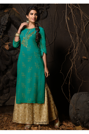 Green Color Designer Georgette Kurti